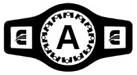 stylized cartoon wrestling belt with letter A on the buckle