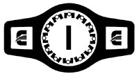 stylized cartoon wrestling belt with letter I on the buckle