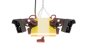 AisleAlert overhead sensor diagram showing the flashing floor light triggered by traffic converging at an intersection