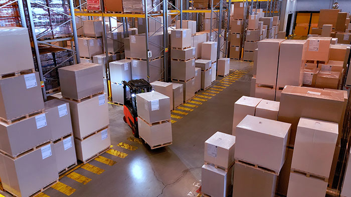 Intersection with a forklift in a warehouse