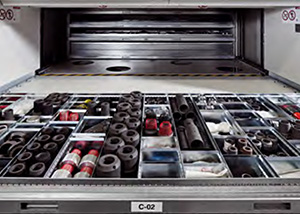 small parts in an organizer tray in a carousel access window