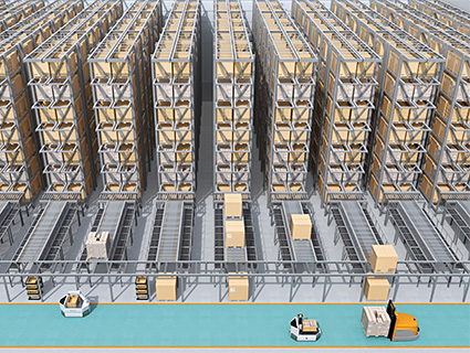 asrs with conveyor and agvs