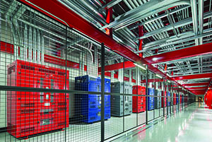 Power supply area protected by secure caging