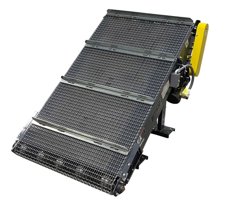 Close-up of an open wire mesh conveyor belt