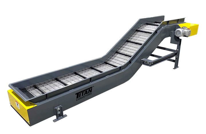 Titan hinged steel belt conveyor for handling metal scrap and machining chips