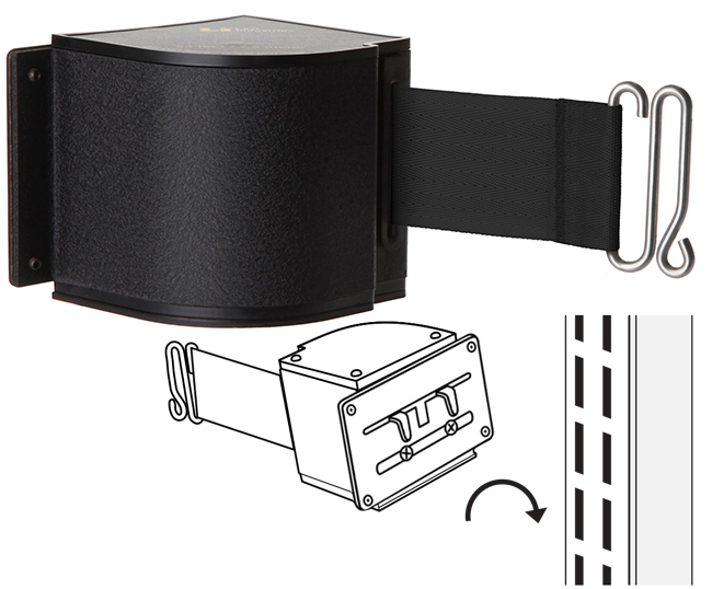 Quick-Attach Upright-Mounted Retractable Belt Barrier - Adjustable Clips, 18' Belt