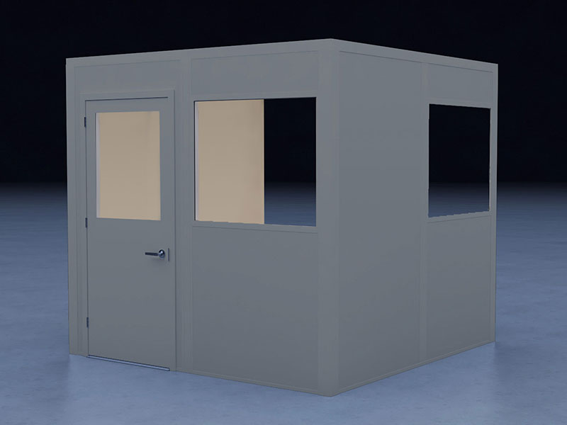 In-Plant Office - 8' x 8', 3 Walls, 2 Windows, Gray, with HVAC and Modular Wiring
