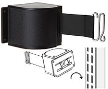 Quick-Attach Upright-Mounted Retractable Belt Barrier - Adjustable Clips, 18' Belt