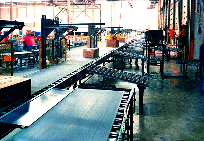 conveyor system layout design for rug finishing plant.