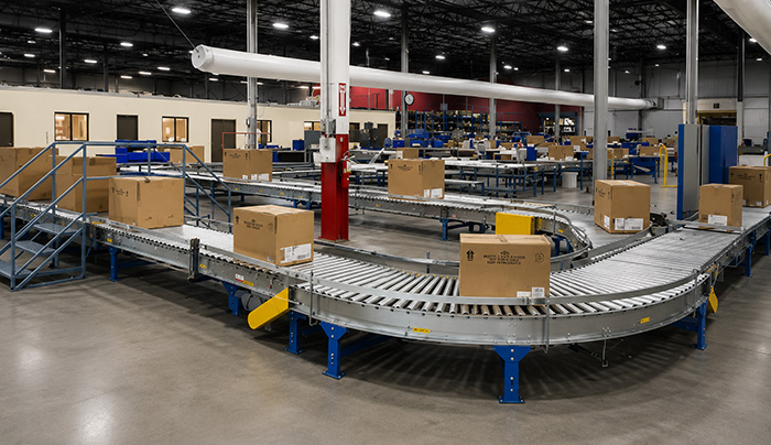 conveyor system loop for rug finishing plant.