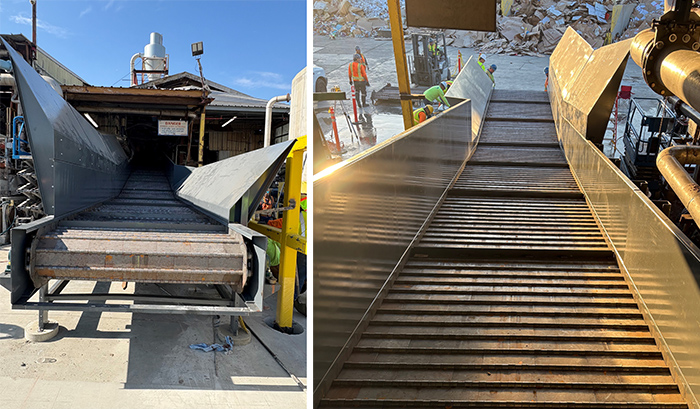 heavy duty recycling conveyor for bulk cardboard and slurry